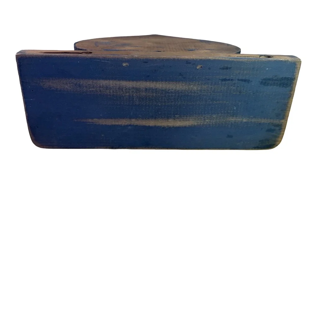 Vintage Heart Wood Wall Shelf Peg Hook Blue Distressed Primitive Country Small
